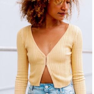 UO Julie Ribbed Hook + Eye Cropped Cardigan